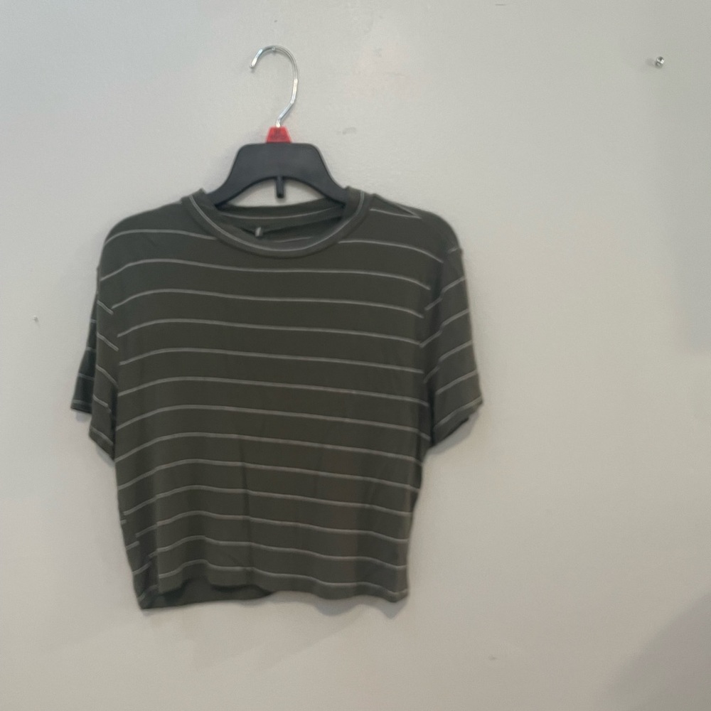 Green Stripped Crop top ~ Size Kids L
